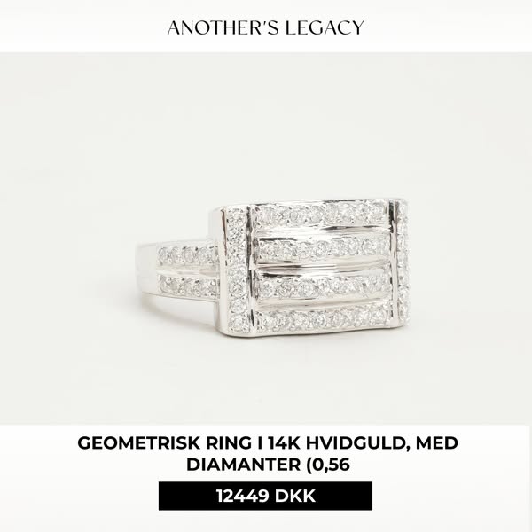 Geometrisk ring i 14K hvidguld, med diamanter (0,56 ct), Str. 54