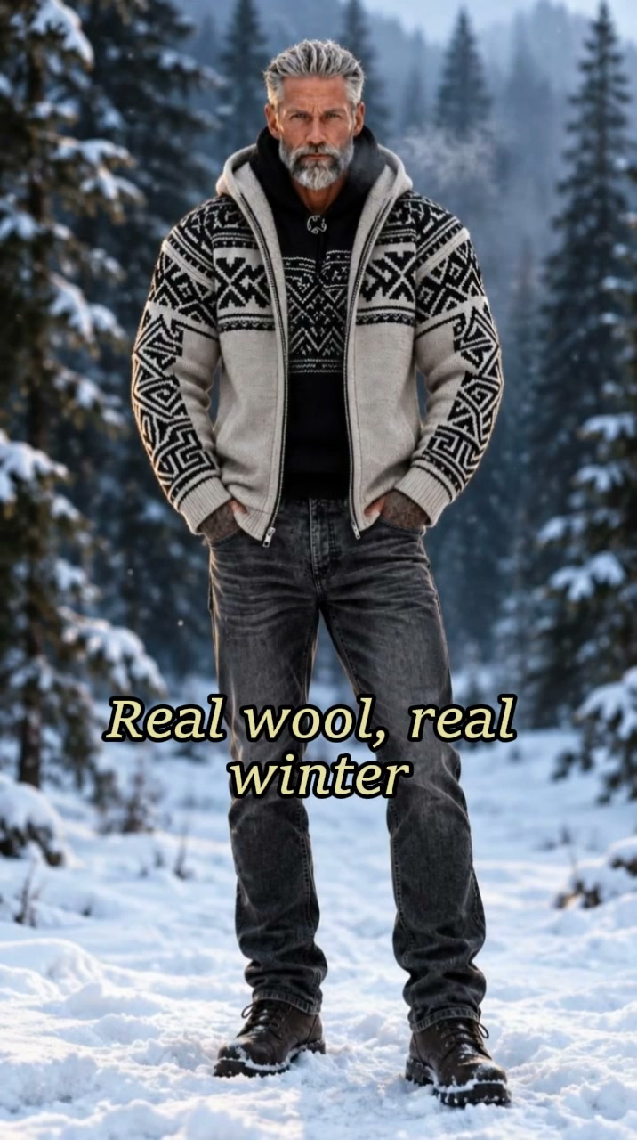 Vintage Nordic Knit Hooded Jacket | Fall & Winter Essential