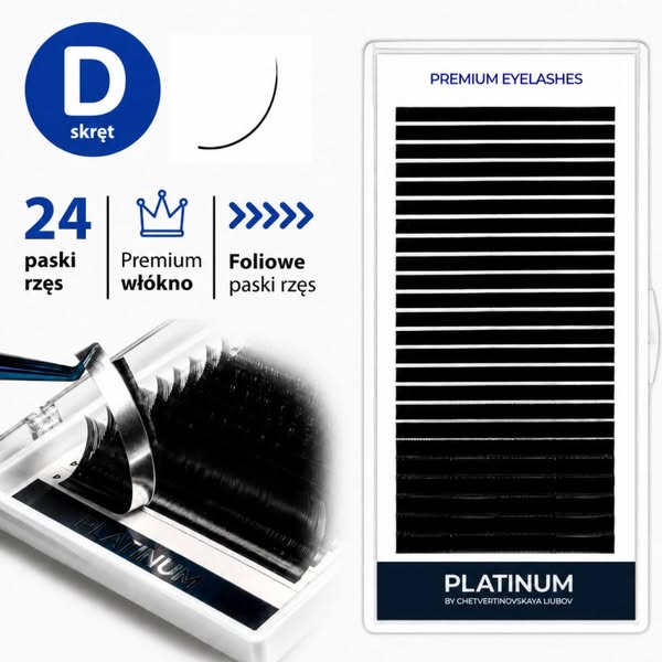 Rzęsy do Przedłużania Czarne PLATINUM 24 Paski Skręt D 0.07 8-14mm NEW