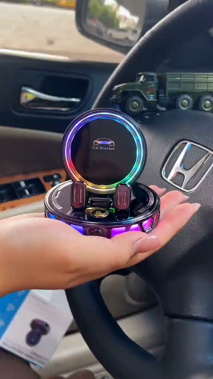 360° Rotating Wireless Charging Car Phone Mount with RGB Light