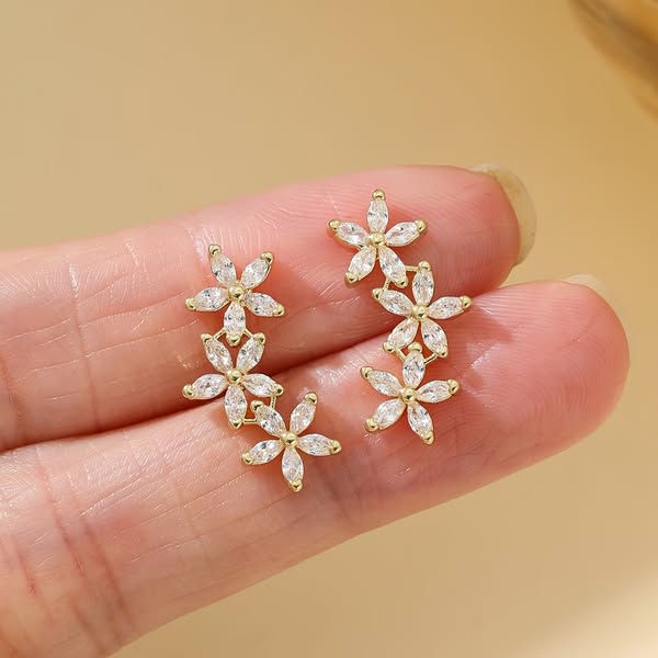 Sparkling Triple Floral Earrings