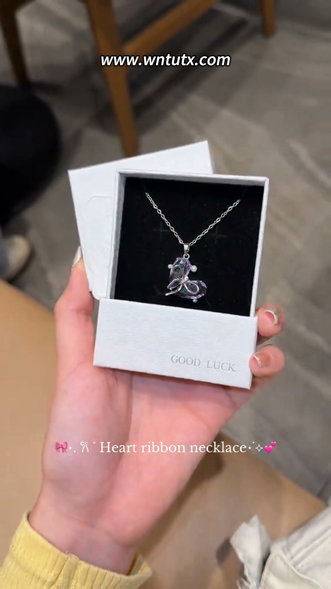 Bow‑Knot Heart Gem Pendant Necklace