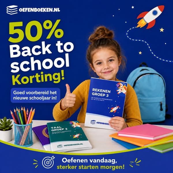ALLEEN OP DIT MOMENT 50% BACK TO SCHOOL KORTING OP ALLE OEFENBOEKEN REKENEN EN TAAL