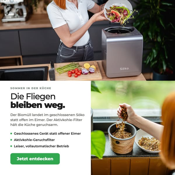 Verwandle Biomüll schon ab 2 Stunden in frische Komposterde mit dem elektrischen Söko Komposter