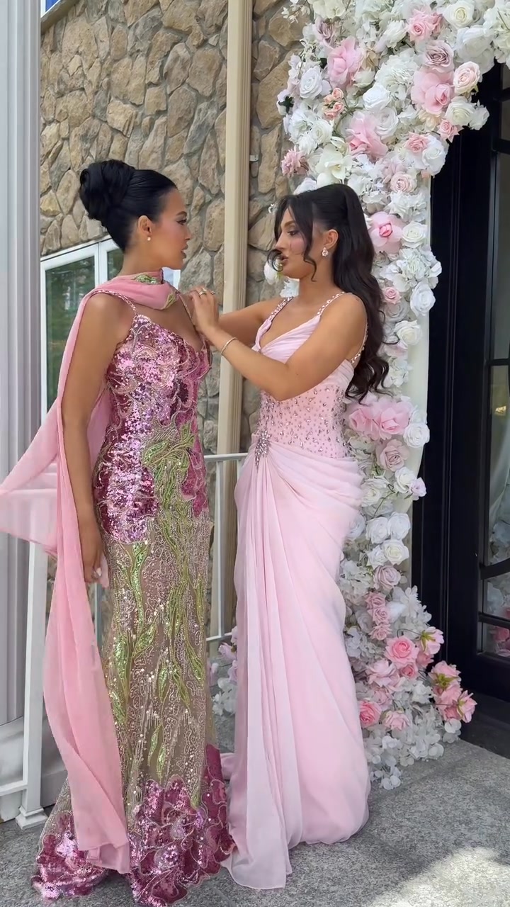 Two Dreamy Prom Gowns | Floral Mermaid & Soft Pink Chiffon Maxi Dress