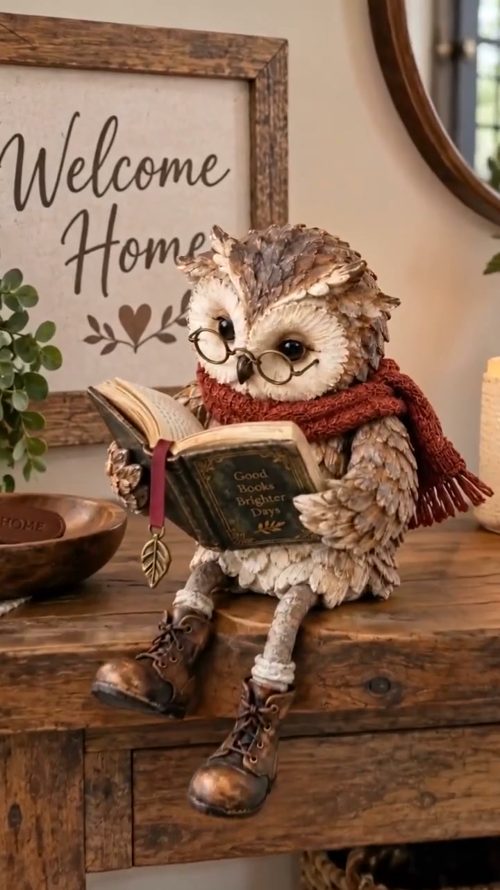 Lezende uil met bril – een kleine favoriete gast voor boekenkast & leeshoek
