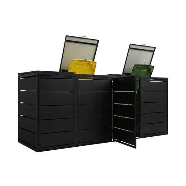 Mülltonnenbox 4er 240L Metall - QBOX - in verschiedenen Farben - Schwarz - RAL 9005
