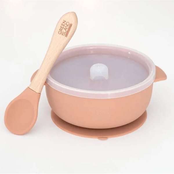 Baby Suction Bowl With Lid & Bamboo Spoon