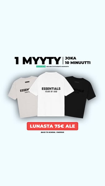 Kesän #1 t-paita. Lunasta 75€ alennus Essentials t-paitoihin 48 tunnin toimitus.