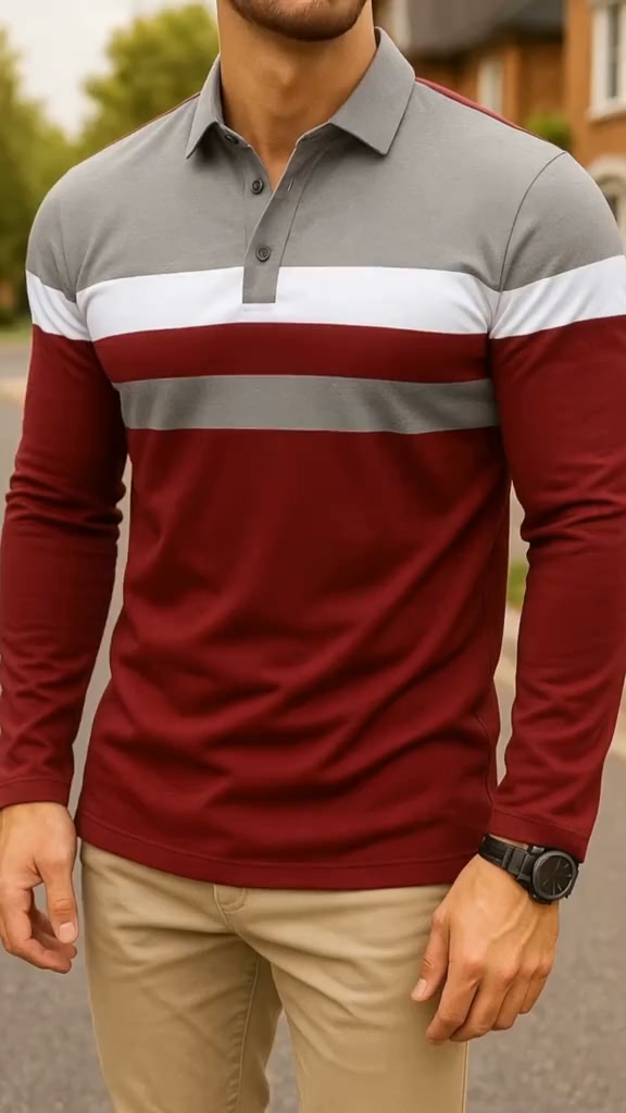 Men’s Striped Long Sleeve Polo Shirt