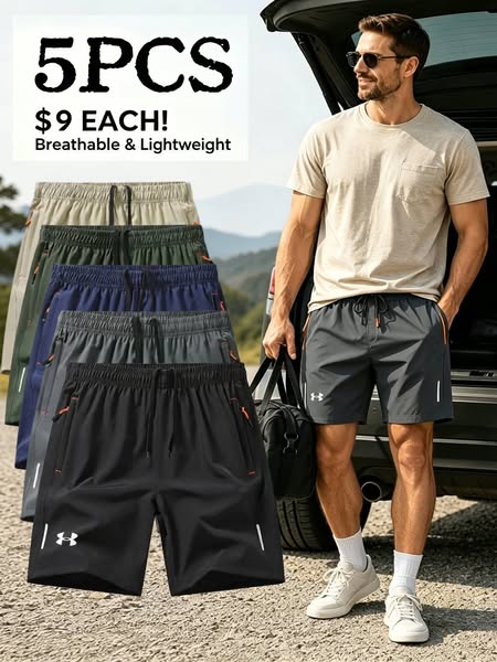 $9 Each! Men's 5‑Pack Dry‑Fit Athletic Shorts