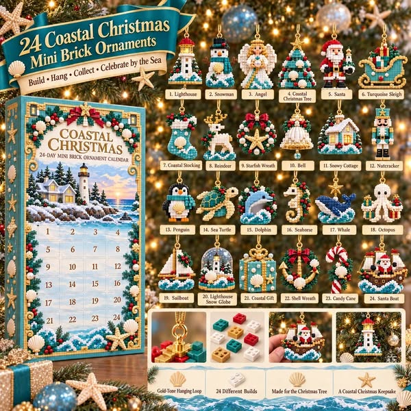 LAST CHANCE — 49% OFF! Coastal Christmas 24-Day Mini Brick Ornament Advent Calendar — Countdown to Christmas Starts NOW!