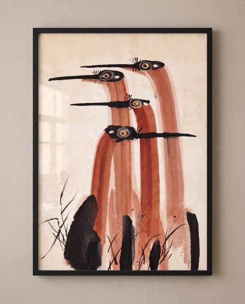 Ink Cranes Terracotta