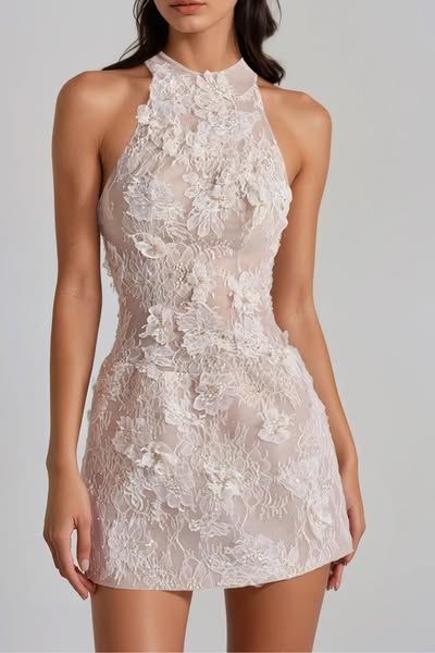 Filippa Flower Lace Mini Dress In Apricot
