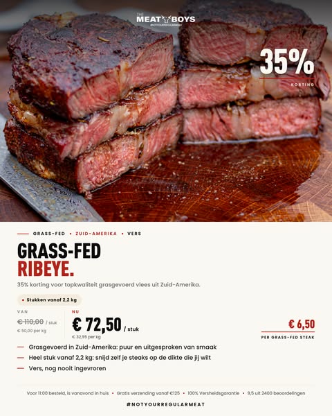 €6,5 per steak: Grass-Fed Ribeye