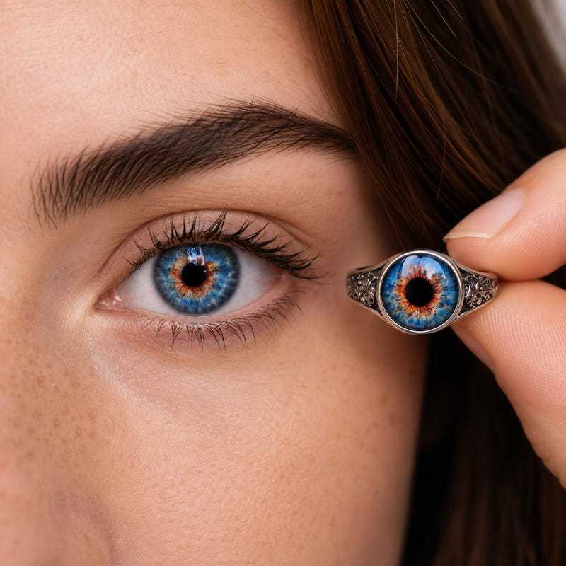 Lover's Eye Keepsake, Personalized Eyeball Ring, Adjustable Men's Ring, Gift for Him