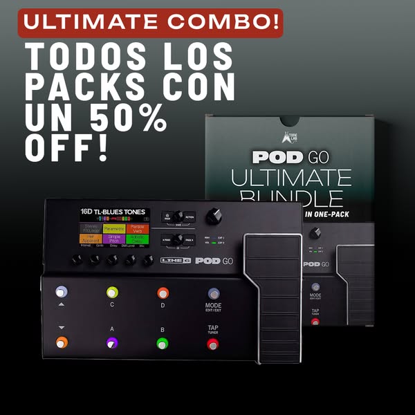 50% menos en TODO tu tono para POD Go Con el Ultimate POD Go Bundle te llevas TODOS los packs en un solo paquete: Worship, Gospel, Blue