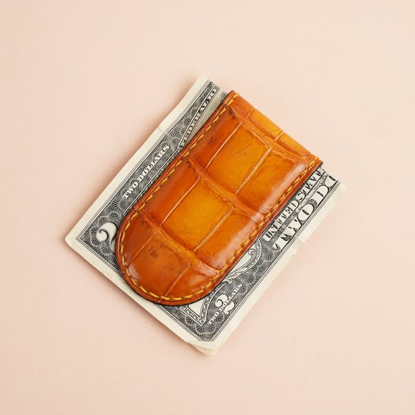 Orange Alligator Leather Money Clip