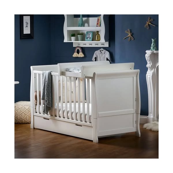 Obaby Stamford Classic Sleigh Cot Bed Including Underbed Drawer - White