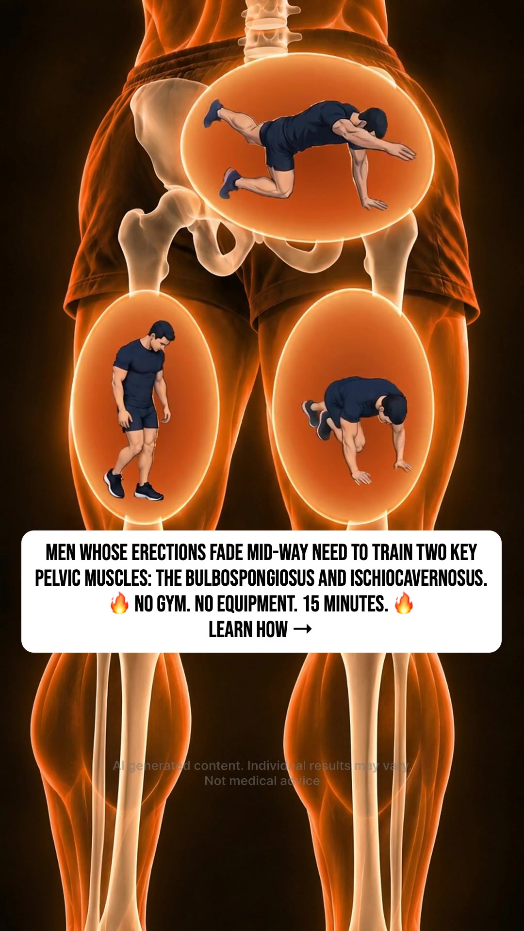 MEN WHOSE ERECTIONS FADE MID-WAY
NEED TO TRAIN TWO KEY PELVIC MUSCLES:
THE BULBOSPONGIOSUS AND ISCHIOCAVERNOSUS. NO GYM. NO EQUIPMENT. 15