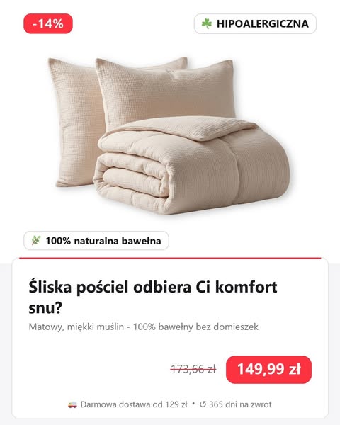 Pościel Muślinowa 100% Bawełna Velia 160x200