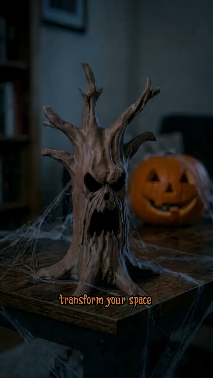 Spooky Haunted Tree Trunk Ornament 3D Printable LED Candle Holder Halloween Glowing Table Decor