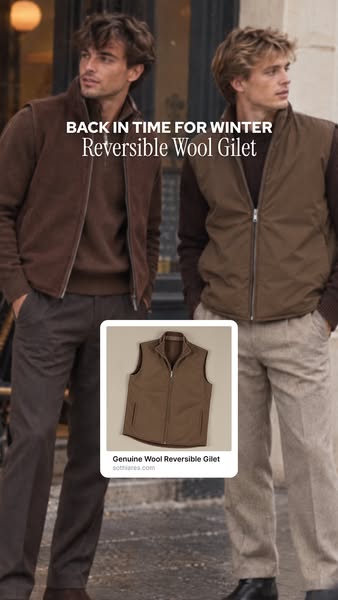 Reversible Wool Gilet, Taupe & Brown | Sothiares