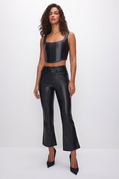 Women's Good Legs Cropped Mini Boot Faux Leather Pants | Black, Size 16 Plus | Good American by Khloé Kardashian