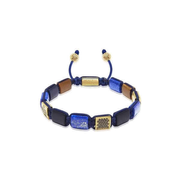 Blue Lapis, Matte Onyx, and Brown Tiger Eye Dorje Flatbead Bracelet