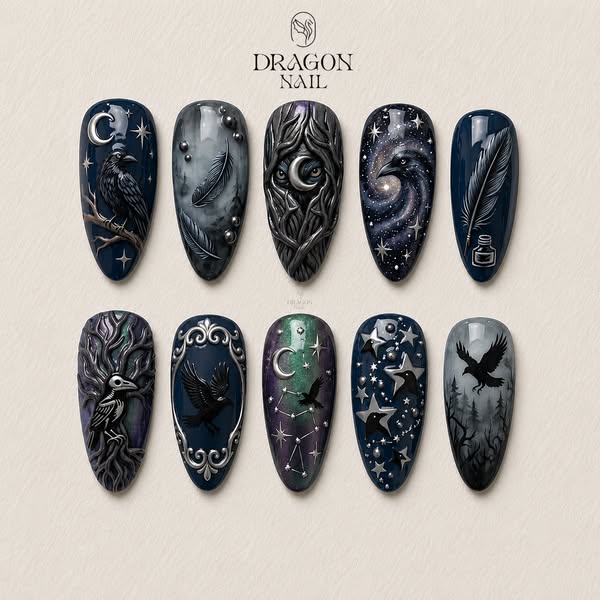 Celestial Raven Gothic Press On Nails