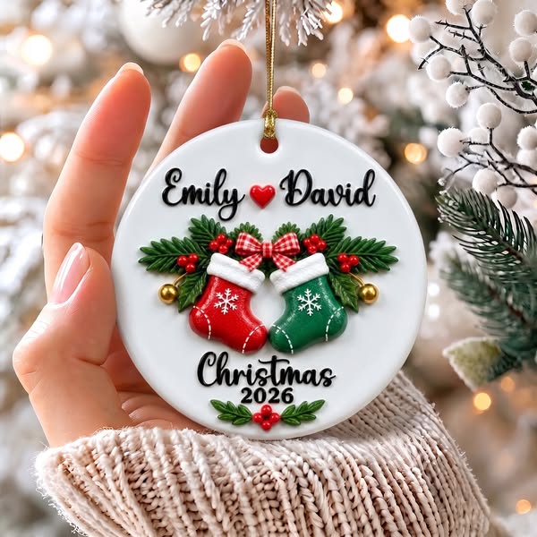 Personalized Couple Stocking Ceramic Ornament
