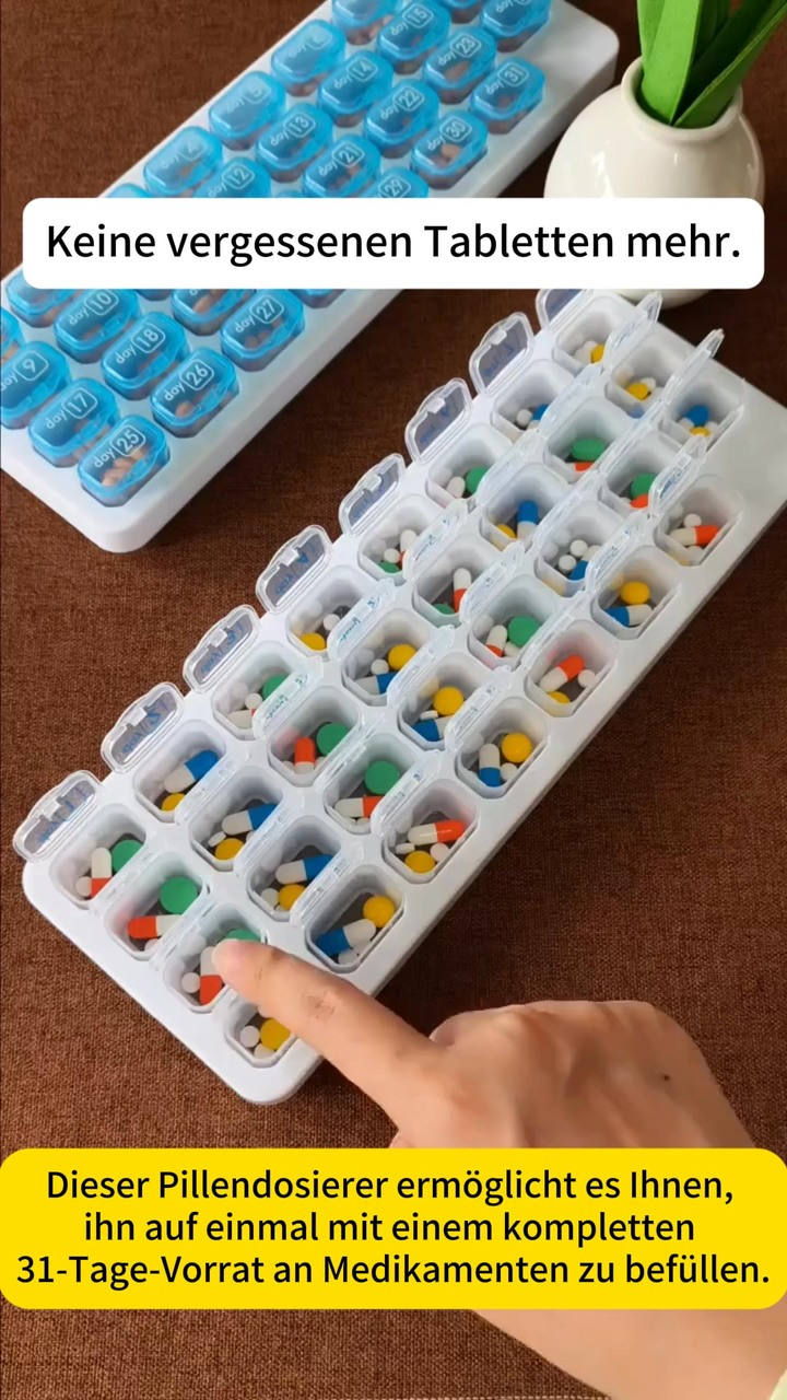 31-Tage-Tablettenbox – Monatlicher Tablettenorganizer – Arthritisfreundliche, leicht zu öffnende Deckel