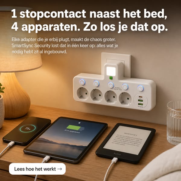 PlugMaster Connect – Stekkerdoos met USB & USB-C + Nachtlampje