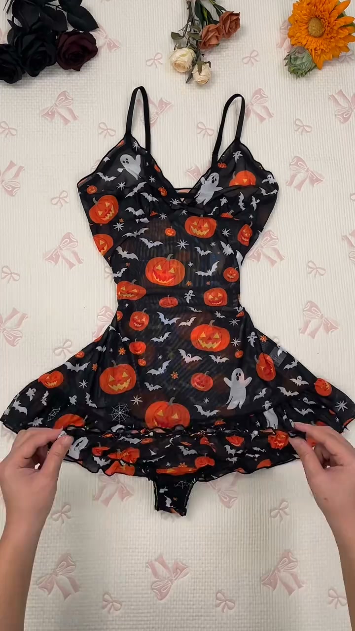 Halloween Pumpkin & Ghost Print Cami Dress