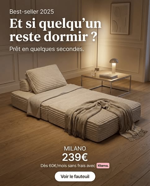Fauteuil lit convertible MILANO – 1 place en velours côtelé épais – chauffeuse modulable