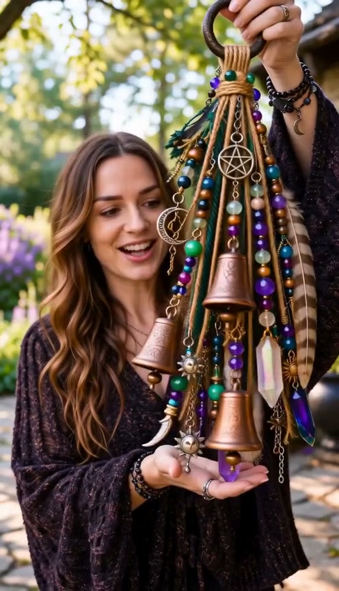 Witchy Door Charm | Bells, Crystals & Celestial Hanging Decor