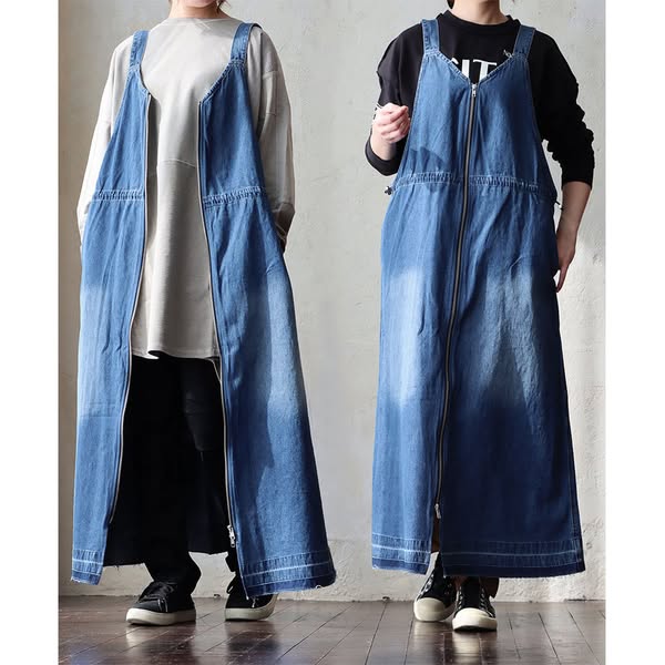 Women's Casual Zip-Front Denim Overall Dress
