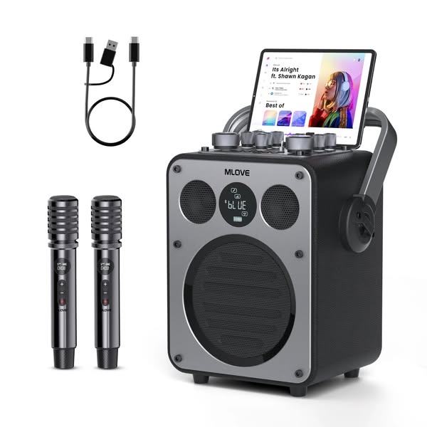 MLOVE D5 Karaoke-laite 200W – 2 langatonta mikrofonia, Bluetooth | AksunVerkkis