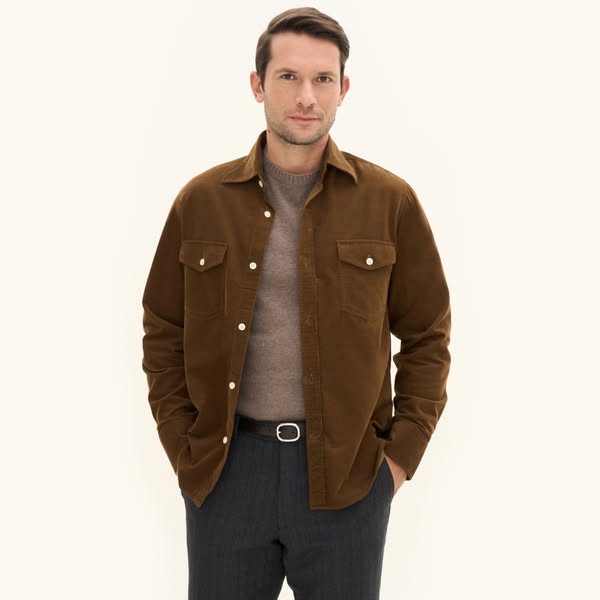 Straight Fit Spread Slim Fit Corduroy-Skjorte