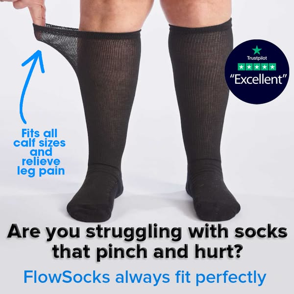 Tired of swollen, aching legs? FlowSocks™ offers the perfect solution with ease! 4.8/5