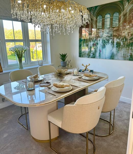 Cannes Dining Set | Blush Marble Table & Customisable Chairs
