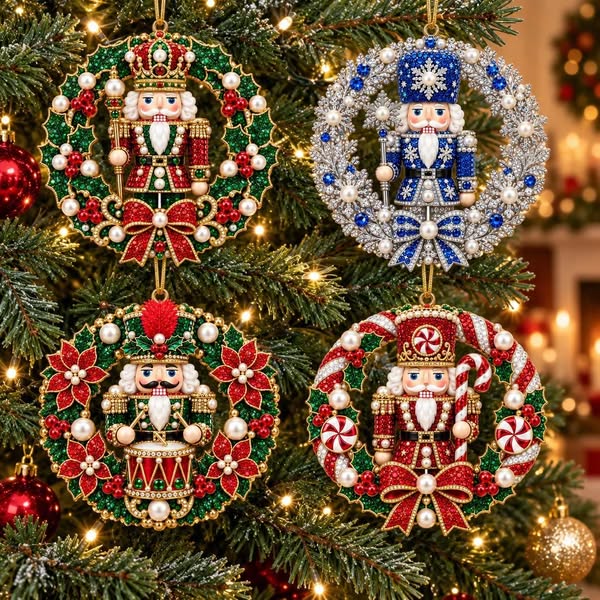 4pcs/set DIY Diamond Special Shape Pearl Art Acrylic Christmas Tree Door Hanging Ornament Kit(15cm)