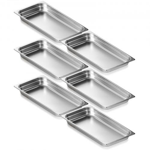VEVOR 6er-Pack Hotelpfannen Dampfpfanne in voller Größe mit Anti-Stau-Funktion 0,8 mm dicke Edelstahl-Dampftischpfanne für Restaurants 2,5 Z