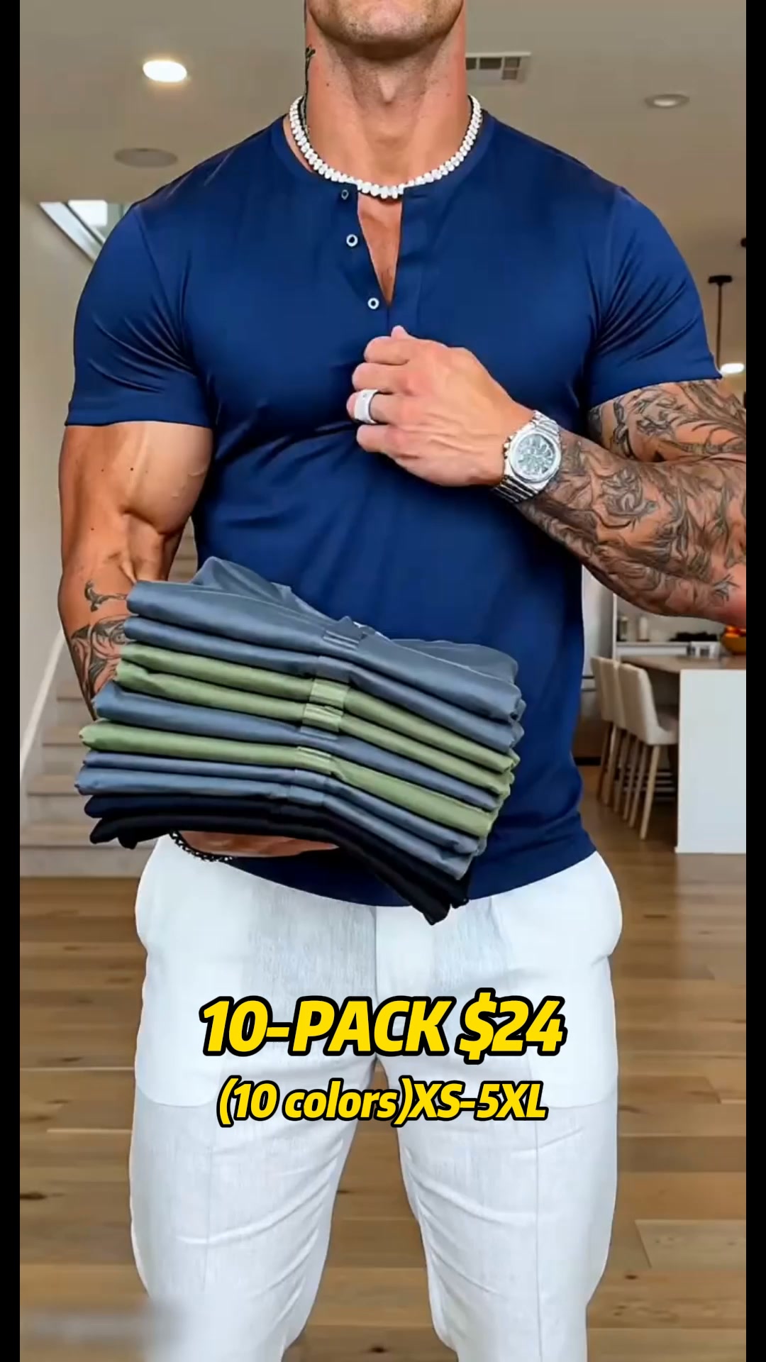 Men's Solid Color Short Sleeve Henley T-Shirt
