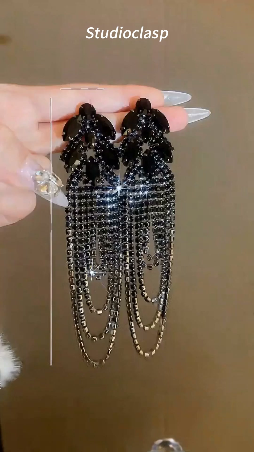 Long Tassel Chandelier Earrings Women Marquise Crystal Cluster Dangle Earrings Silver Black Obsidian