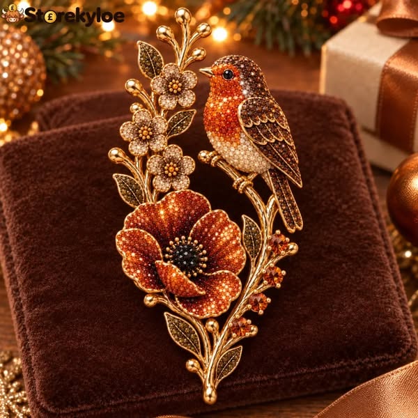 Robin & Poppy Crystal‑Encrusted Vintage Brooch - Buy 1