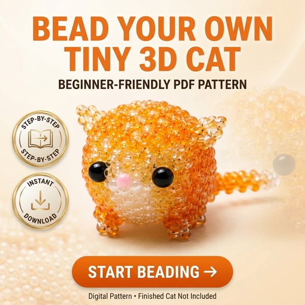 Mini 3D Beaded Cat — Seed Bead Pattern