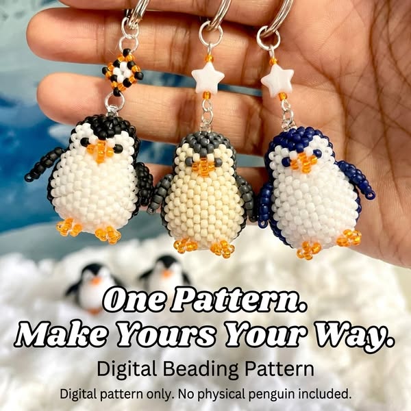 3D Beaded Penguin Keychain Pattern
