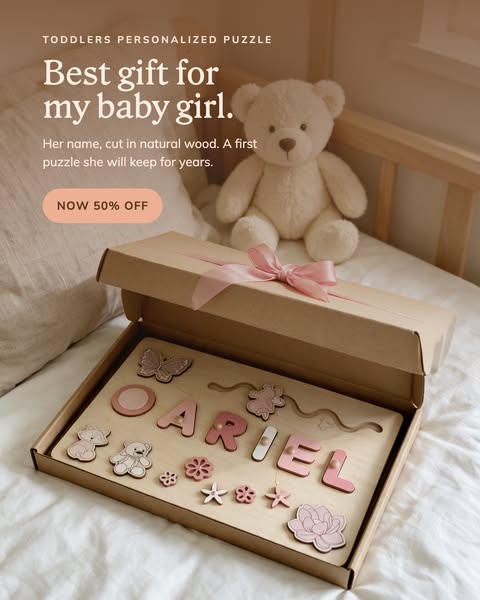 Her name in natural wood, now 50% off