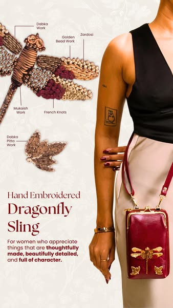 Hand Embroidered Dragonfly Mobile cum Wallet Sling Most Loved